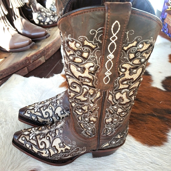 Rhinestone Brown Leather Boots